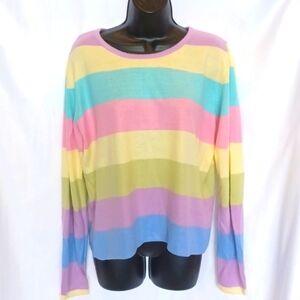 Chadwick's Colorful Pastel Striped Rib Knit Sweater L, vtg, loose, 23" ptp, 23"L